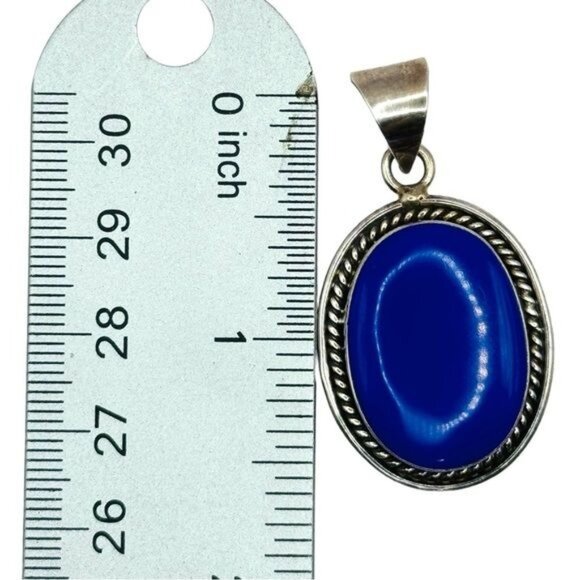 Lapis Lazuli Vintage Pendant 925 Mexico Silver 1.25” X 1” Artisan Crafted - Picture 8 of 11